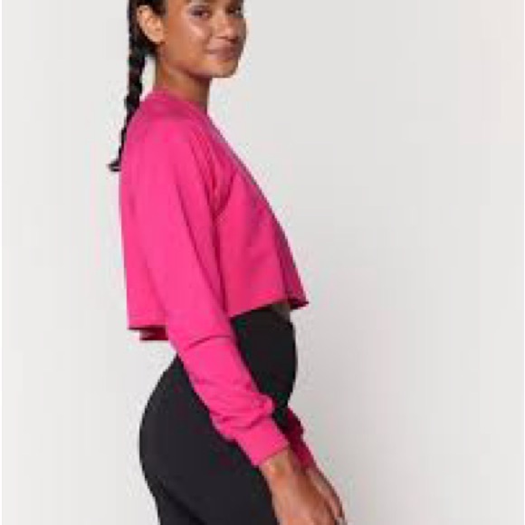 Spiritual gangster. Long sleeve fuchsia, pink pink cropped sweatshirt. - Picture 2 of 9